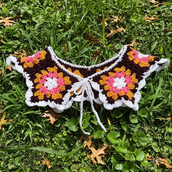 Handmade White and Mustard Crochet Collar - Picture 1 of 2